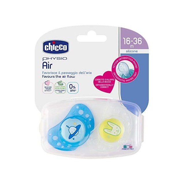 CHUPETE SILICONA CHICCO PHYSIO AIR +12 M+ AZUL 2UDS