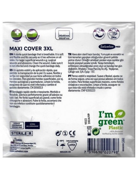 Apósito Estéril Maxi Cover 3XL Salvelox Med 200x97 mm 3 unidades