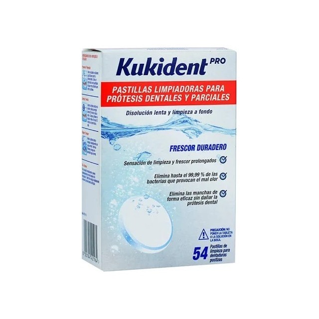 Kukident Pro Pastillas Limpiadoras Prótesis Dentales y Parciales 54 pastillas